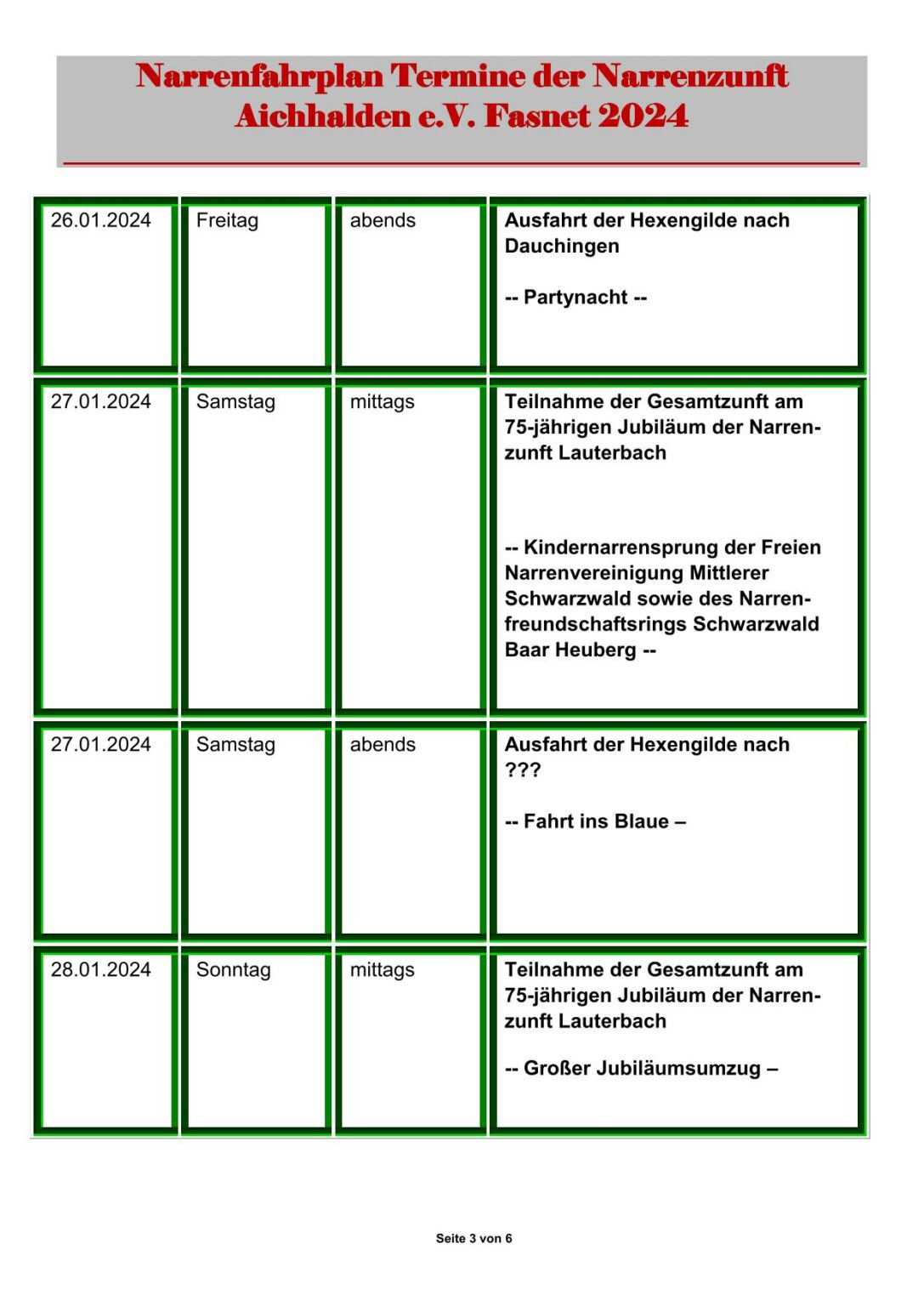 Narrenzunft Aichhalden » Narrenfahrplan